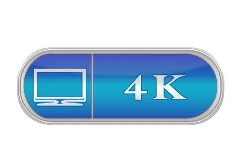 Voluminous blue button with the pictogram and the words 4K, white background Ilustración de archivo