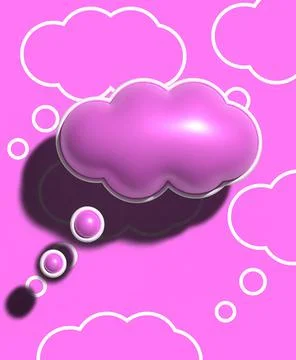 A voluminous glossy pink thought cloud with a white outline and deep shadow.. Foto stock