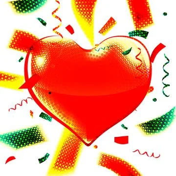 A voluminous heart surrounded by confetti Stock Illustration