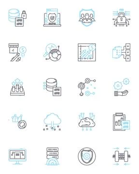 Voluminous records linear icons set. Extensive, Abundant, Comprehensive, Copious Stock Illustration