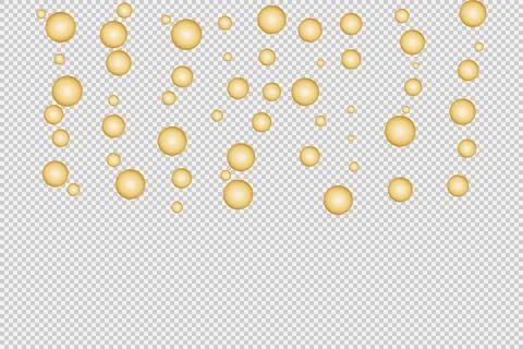 Voluminous yellow balls of different sizes fall from above on a transparent.. Ilustração Stock