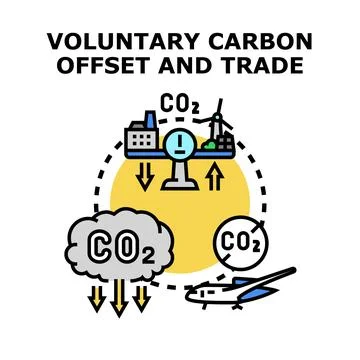 Voluntary carbon offset market balancing emissions and trade Stock Illustration