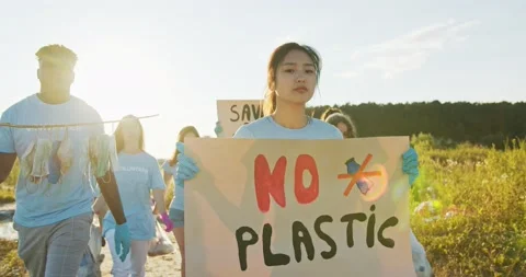 A voluntary organisation protesting against plastic utilization. A beatiful Stock Footage 136667482