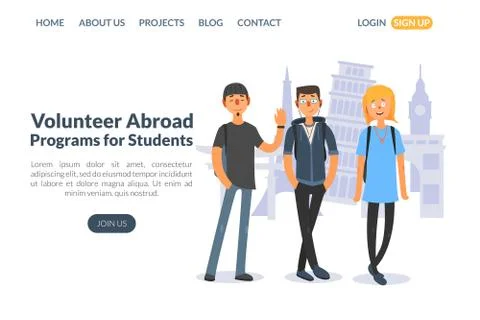 Volunteer Abroad, Programs for Students Landing Page Template, Education and Stock Illustration