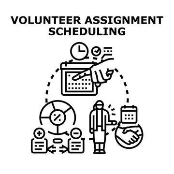 Volunteer assignment scheduling allocating tasks and resources Stock Illustration