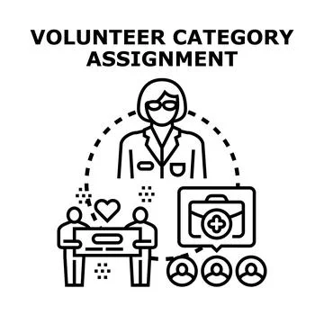 Volunteer category assignment and helping mission coordination Stock Illustration
