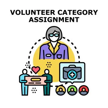 Volunteer category assignment and helping mission coordination Stock Illustration