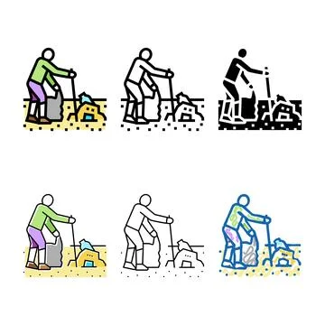 Volunteer clean beach plastic pack color icon vector Stock Illustration