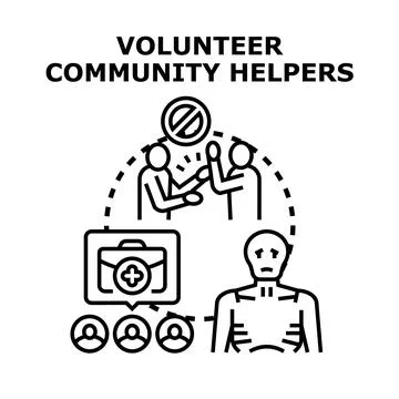 Volunteer community helpers providing support for people in need Stock Illustration