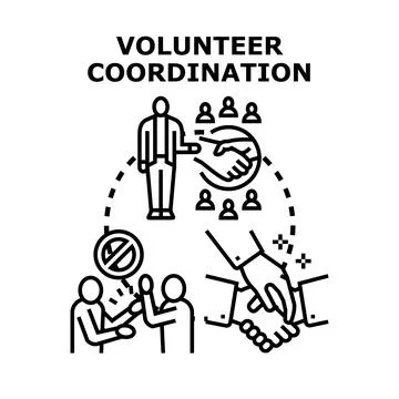 Volunteer coordination organizing teamwork for community support Stock Illustration