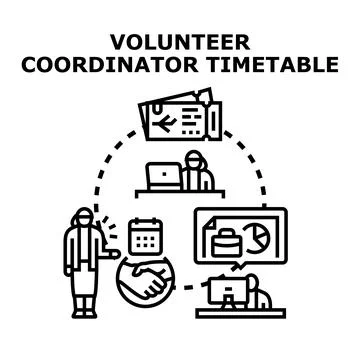 Volunteer coordinator managing timetable and scheduling tasks Illustrazione stock