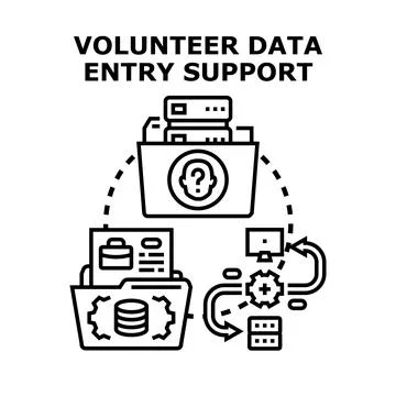 Volunteer data entry support workflow for digital operations Stockillustratie