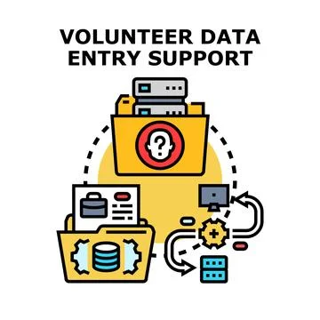Volunteer data entry support workflow for digital operations 库存插图