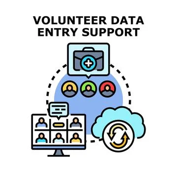 Volunteer data entry team providing online support Stock Illustration