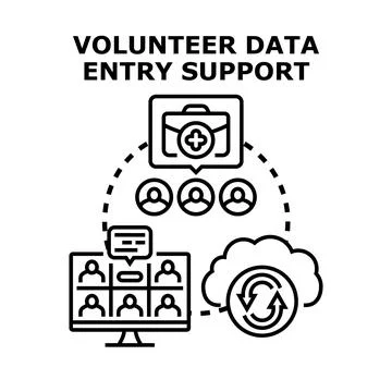 Volunteer data entry team providing online support Stock Illustration