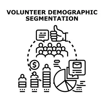 Volunteer demographic segmentation analyzing community contributions Stock Illustration