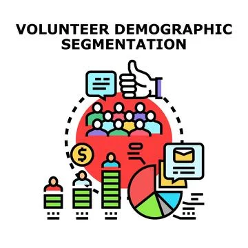 Volunteer demographic segmentation analyzing community contributions Stock Illustration