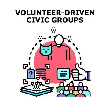 Volunteer driven civic groups organizing community support Stock Illustration