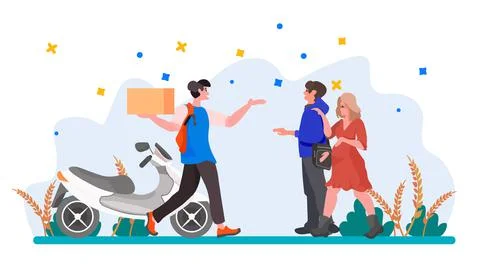 Volunteer giving help boxes to refugee humanitarian aid material assistance Stock Illustration