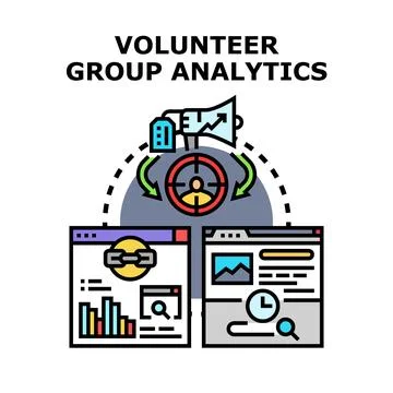 Volunteer group analytics data analyzing strategy concept Stock Illustration