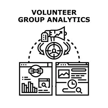 Volunteer group analytics data analyzing strategy concept Stock Illustration