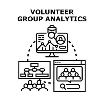 Volunteer group analytics displaying data organization management Stock Illustration