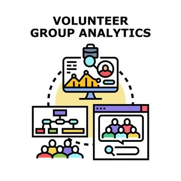 Volunteer group analytics displaying data organization management イラスト素材