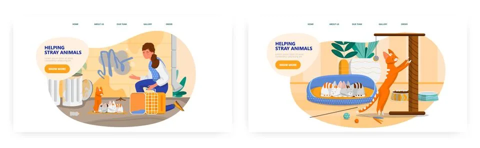 Volunteer helping stray animals landing page design, website banner vector Stock Illustration