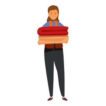 Volunteer holding stack of warm clothes for donation 스톡 일러스트