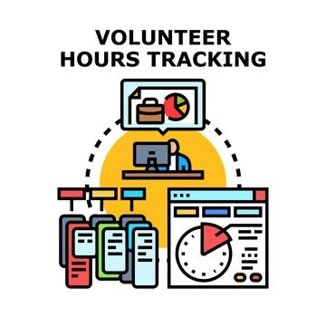 Volunteer hours tracking system managing charity work Stock Illustration