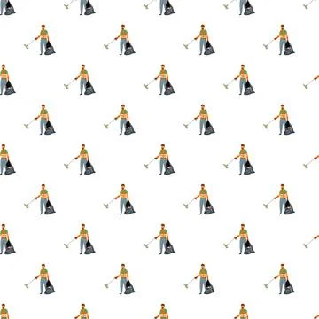 Volunteer man cleaning litter pattern collecting garbage Stock Illustration