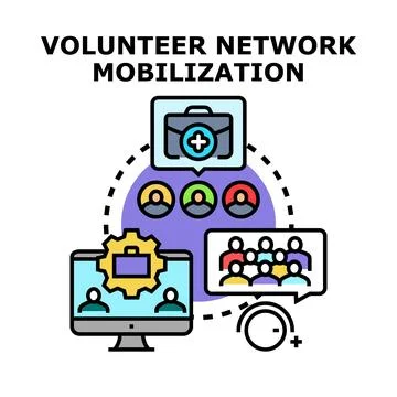 Volunteer network mobilization organizing support and teamwork Stock Illustration