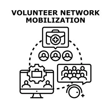 Volunteer network mobilization organizing support and teamwork 스톡 일러스트