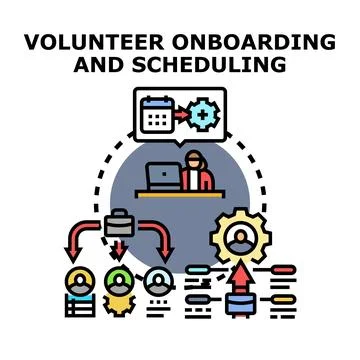 Volunteer onboarding and scheduling process management system Stock Illustration