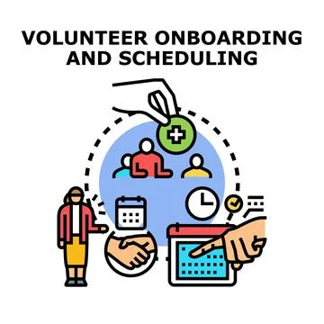 Volunteer onboarding and scheduling process illustration イラスト素材