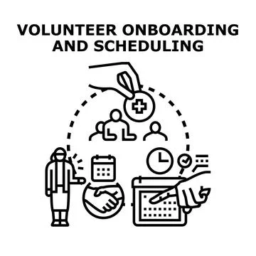 Volunteer onboarding and scheduling process illustration 库存插图