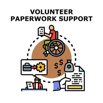 Volunteer paperwork support assisting disadvantaged people with documents 库存插图