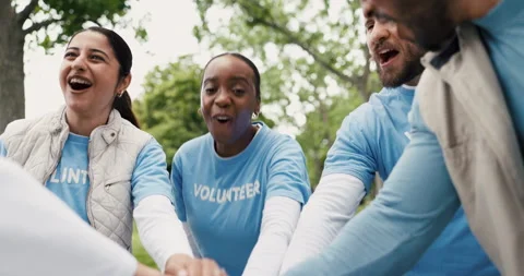 Volunteer, people or hand stack in park for community service, green project or Stock Footage 321341217
