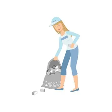 Volunteer Picking Up Garbage Stock Illustration