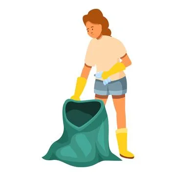 Volunteer picking up plastic bottle in garbage bag for recycling Stock Illustration