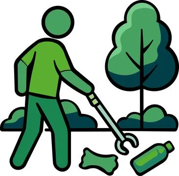 Volunteer picking up plastic bottles icon Stock Illustration