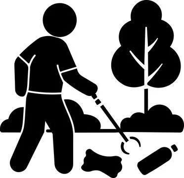 Volunteer picking up plastic bottles icon Stock Illustration