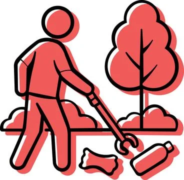 Volunteer picking up plastic waste icon Stock Illustration