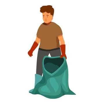 Volunteer picking up trash into garbage bag for recycling in outdoor cleanup Stock Illustration