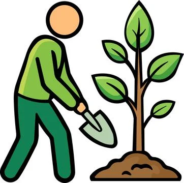 Volunteer planting small sapling tree in garden Stock Illustration