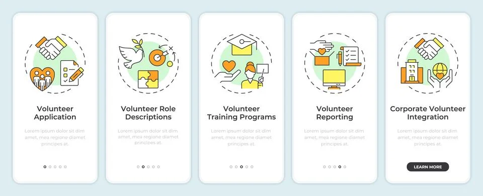 Volunteer program administration onboarding mobile app screen 스톡 일러스트