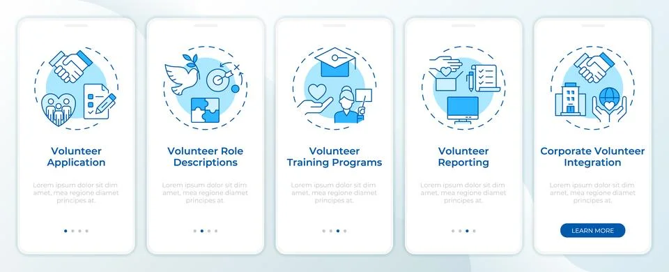 Volunteer program control blue onboarding mobile app screen Stock-Illustration