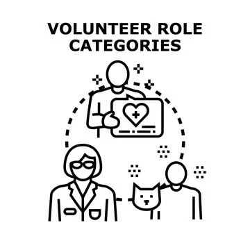 Volunteer role categories offering help and support Stock Illustration