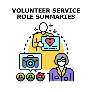 Volunteer service role summaries explaining community support Stock Illustration