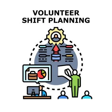Volunteer shift planning organizing workforce management process Illustrazione stock